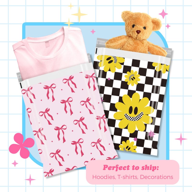 Fuxury Poly Mailers 10x13 Inch 50Pcs Shipping Bags for Clothing Strong Adhesive Shipping Envelopes for Small Business Self Seal Pink Bows Poly Bag Mailing Envelopes - Image 4