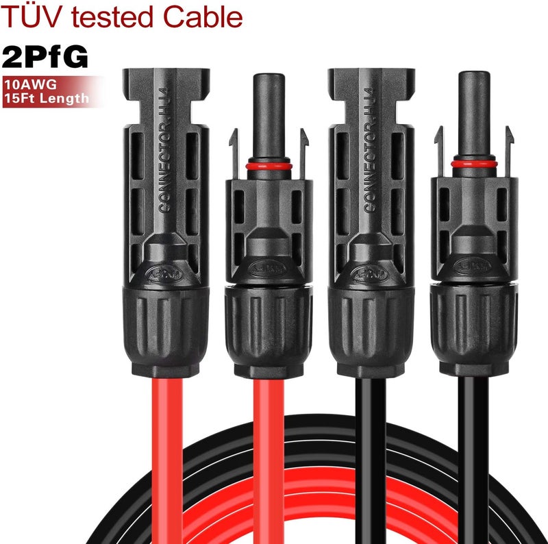 BeideLt Solar Panel Extension Cable,10AWG(6mm²) Solar Extension Cable Wire with 1 Pair 15 Feet Black + 15 Feet Red Weatherproof Tinned Copper Extension Cable Wire Adapter Kit - Image 4
