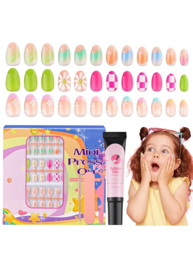 TOROKOM 78PCS Press on Nails for Kids TOROKOM Cute Kids Fake Nails Flower Kid Glue on Nail Short Almond False Nail Art Gift for Girls Children 812 Age with Nail Adhesive Tab Quickdry Nail Glue 3 Pack - Image 1