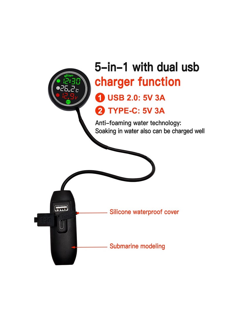 Generic Morfayer Led yl-m4747 5-in-1night Vision Motorcycle Motorbike Meter Displayer for Time+water Temperature+battery Voltage+charger+stop Watch - Image 3