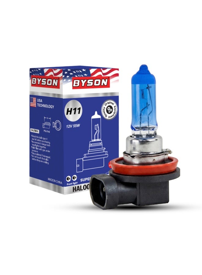 BYSON S/W H11 Halogen Headlight Bulb, 12V 55W Super White Car Light, Crystal Clear Bright Beam, Long Lasting Auto Lamp for Night Driving, Fog Lamp and Enhanced Road Vision Safety - Image 1