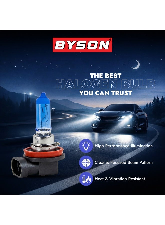 BYSON S/W H11 Halogen Headlight Bulb, 12V 55W Super White Car Light, Crystal Clear Bright Beam, Long Lasting Auto Lamp for Night Driving, Fog Lamp and Enhanced Road Vision Safety - Image 4