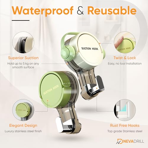 NEVADRILL Vacuum Suction Hooks with Lever Lock, No Drill Wall Mounted Hook with Adhesive Base, Waterproof Stainless Steel, Strong Hold for Tiles & Glass, Pack of 3 (ND-PJ1789) - Image 3