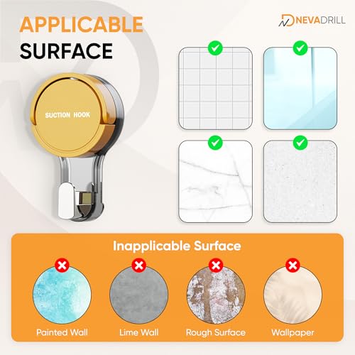 NEVADRILL Vacuum Suction Hooks with Lever Lock, No Drill Wall Mounted Hook with Adhesive Base, Waterproof Stainless Steel, Strong Hold for Tiles & Glass, Pack of 3 (ND-PJ1789) - Image 5