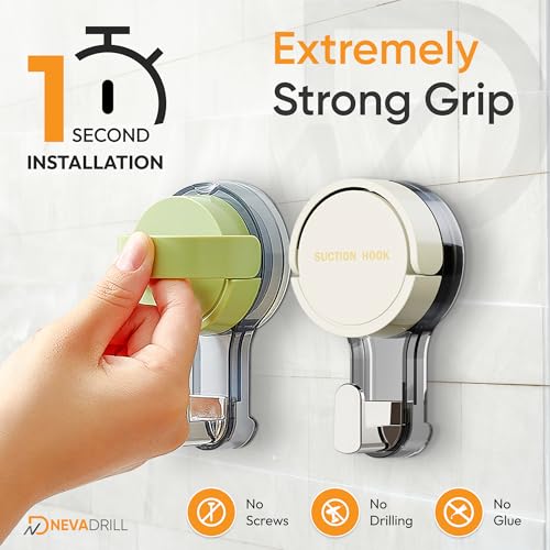 NEVADRILL Vacuum Suction Hooks with Lever Lock, No Drill Wall Mounted Hook with Adhesive Base, Waterproof Stainless Steel, Strong Hold for Tiles & Glass, Pack of 3 (ND-PJ1789) - Image 4