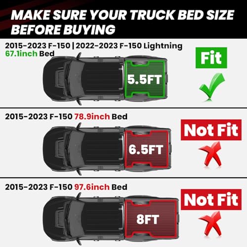 LASFIT 5.5ft Bed Mat for Ford F-150 2015-2023| F150 Lightning 2022 2023 67.1" Trcuk Bed Box Liner TPE All Weather Protector Durable & Easy Clean-Not Fit for Drop in Bedlienr - Image 2