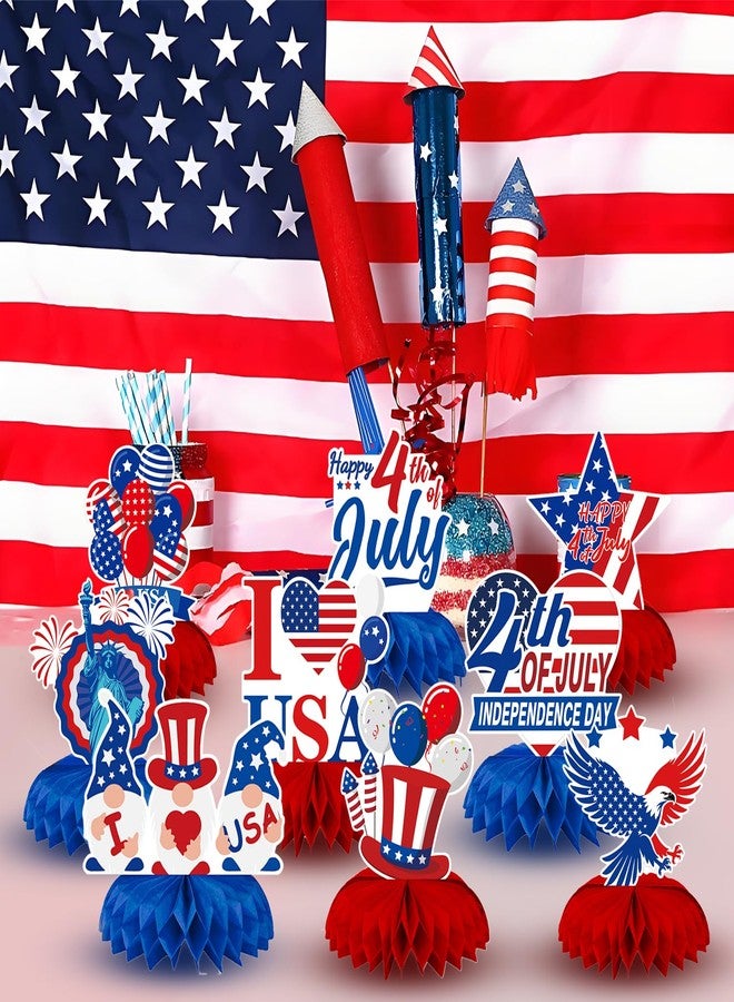 Oiuyamn 9 Pieces Fourth of July Patriotic Honeycomb Centerpieces Decorations, American Flag USA Balloons Table Topper Ornaments Signs Party Decorations - Image 5