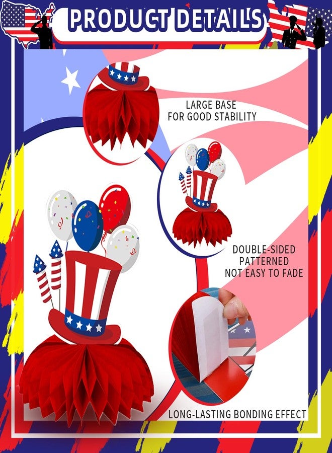 Oiuyamn 9 Pieces Fourth of July Patriotic Honeycomb Centerpieces Decorations, American Flag USA Balloons Table Topper Ornaments Signs Party Decorations - Image 3