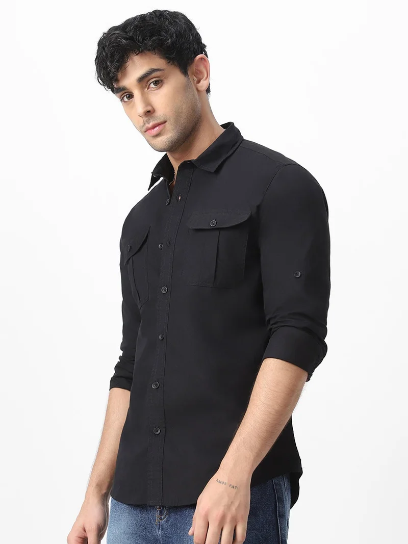 Urbano Fashion  Urbano Fashion Men's Black Cotton Full Sleeve Regular Fit Casual Solid Shirt  | Best Price UAE