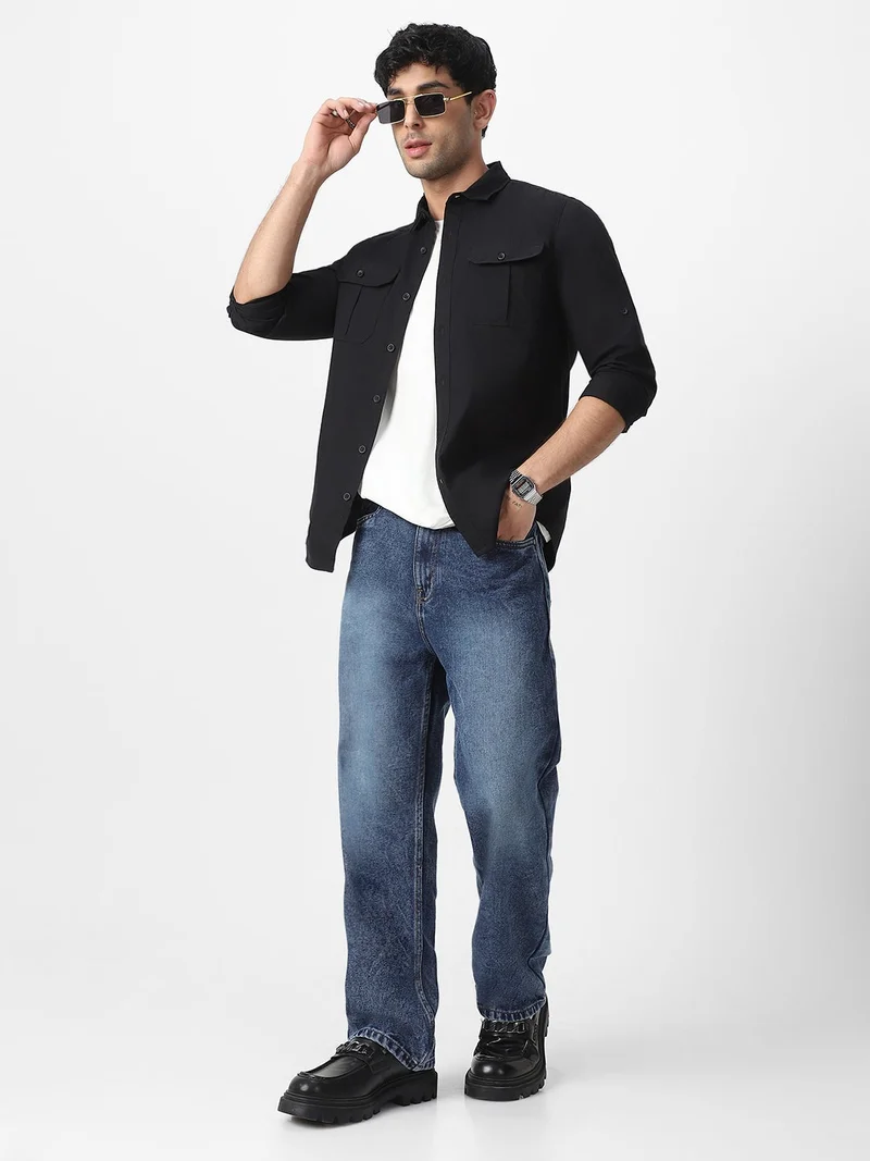 Urbano Fashion  Urbano Fashion Men's Black Cotton Full Sleeve Regular Fit Casual Solid Shirt  | Best Price UAE