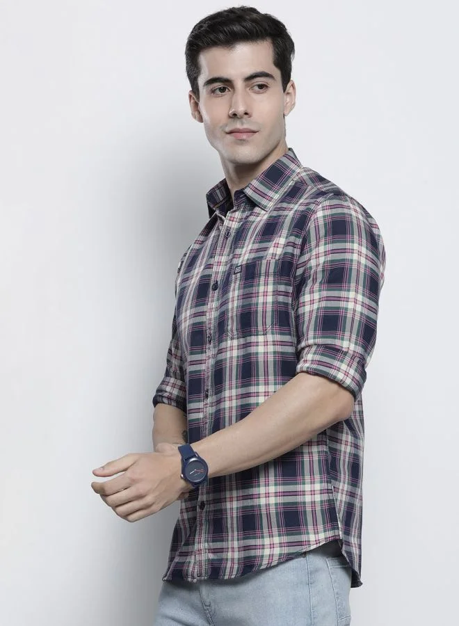 The Indian Garage Co Men Regular Fit Checkered Full Sleeves Spread Collar Casual Shirt