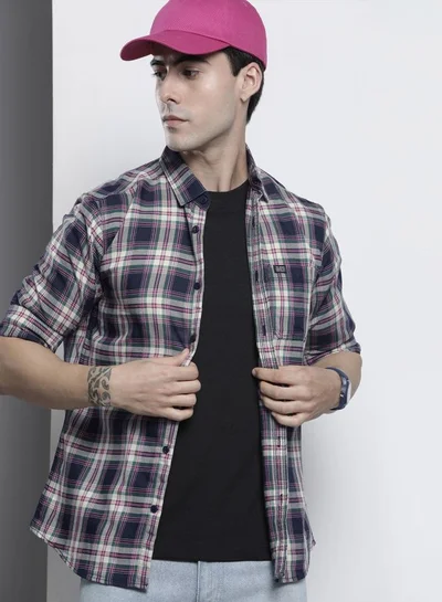 The Indian Garage Co Men Regular Fit Checkered Full Sleeves Spread Collar Casual Shirt