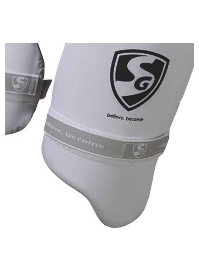 SG SG Ultimate Combo Thigh Guard for Men & Boys | Cricket Leg Protection Gear | Right Hand, Mens Size | PU Material | Thigh & Inner Thigh Guard with Adjustable Straps – White - Image 2