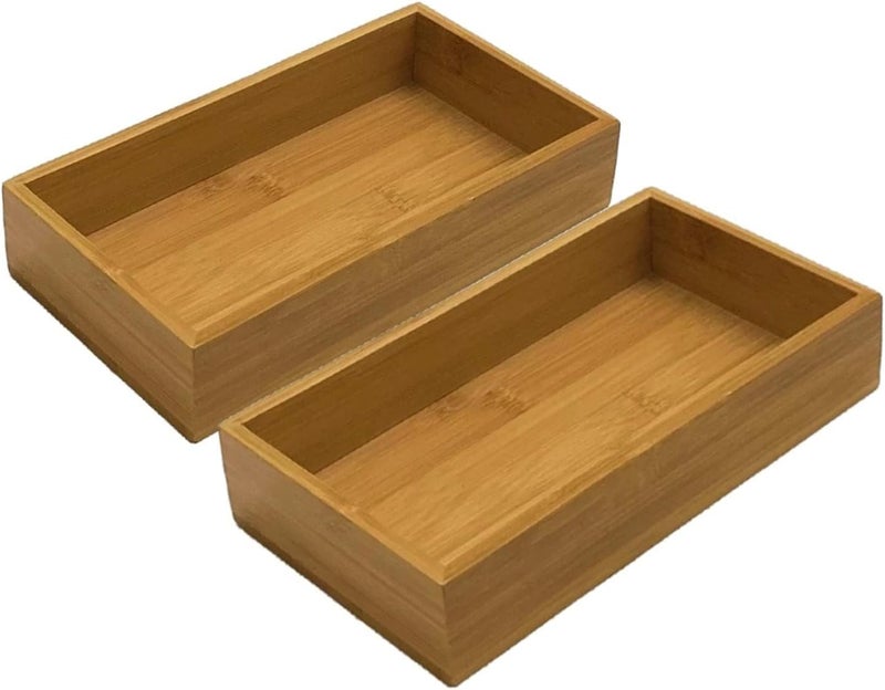 Kitchen Noble Bamboo Guest Towel Holder 2 Pack 9 75x 5 25x 2  Wooden Rectangle Napkin Tray Multipurpose Organizer Drop Box Ideal for Room Dining Table Kitchen Counter Drawers Natural  - Image 1