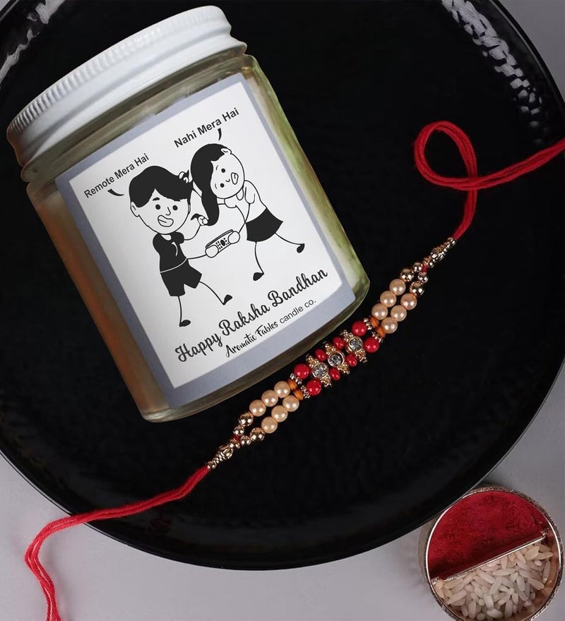 First Row Aromatic Fables Exquisite Raksha Bandhan Gift Set of Lavender Scented Sibling Candle with Rakhi and Tilak Best Gift from Sister Rakhi Combo Rakhi Thread for Brothers