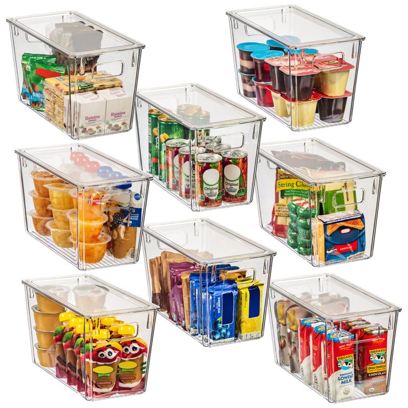 ClearSpace Modern Plastic Storage Bins with Lids Perfect Kitchen Organization or Pantry Fridge Organizer 8 Pack Transparent Rectangular 125 x 6 x 7 9L Capacity 8 Compartments