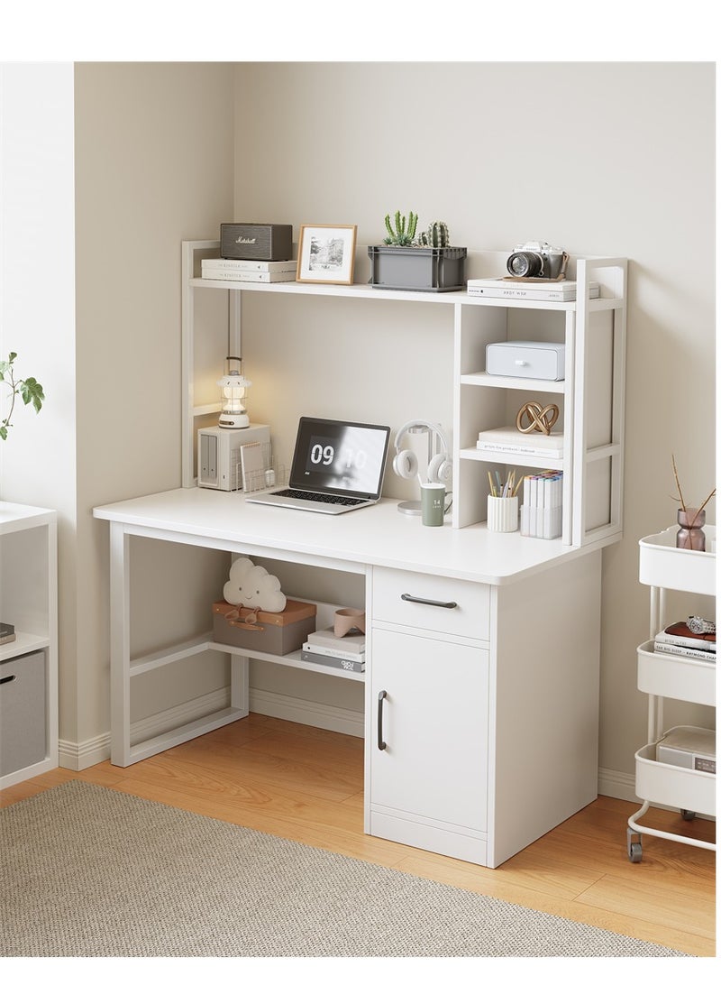 مكتب دراسة الأطفال ، طاولة الكتابة للطلاب الخشبية مع رف الكتب وخزانة التخزين ، طاولة الكمبيوتر مكتب المكتب مع رف تخزين الوثائق للكتابة المنزلية القراءة ومكتب الكمبيوتر المحمول العمل (أبيض ، YN116) - Image 1