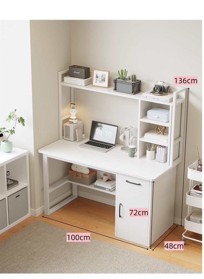 مكتب دراسة الأطفال ، طاولة الكتابة للطلاب الخشبية مع رف الكتب وخزانة التخزين ، طاولة الكمبيوتر مكتب المكتب مع رف تخزين الوثائق للكتابة المنزلية القراءة ومكتب الكمبيوتر المحمول العمل (أبيض ، YN116) - Image 4