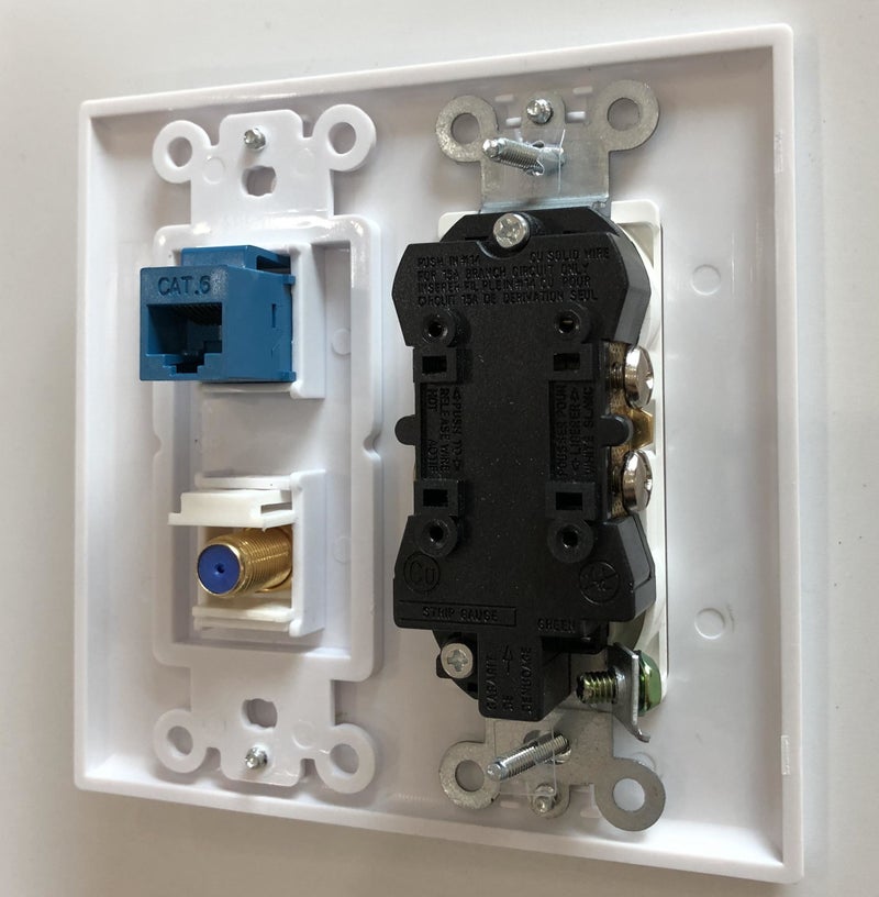 IBL-15A Power Outlet, 1 Port Cat6 Ethernet, 1 Port Coax Cable TV Gold-Plated F Type -Wall Plate in White - Image 2