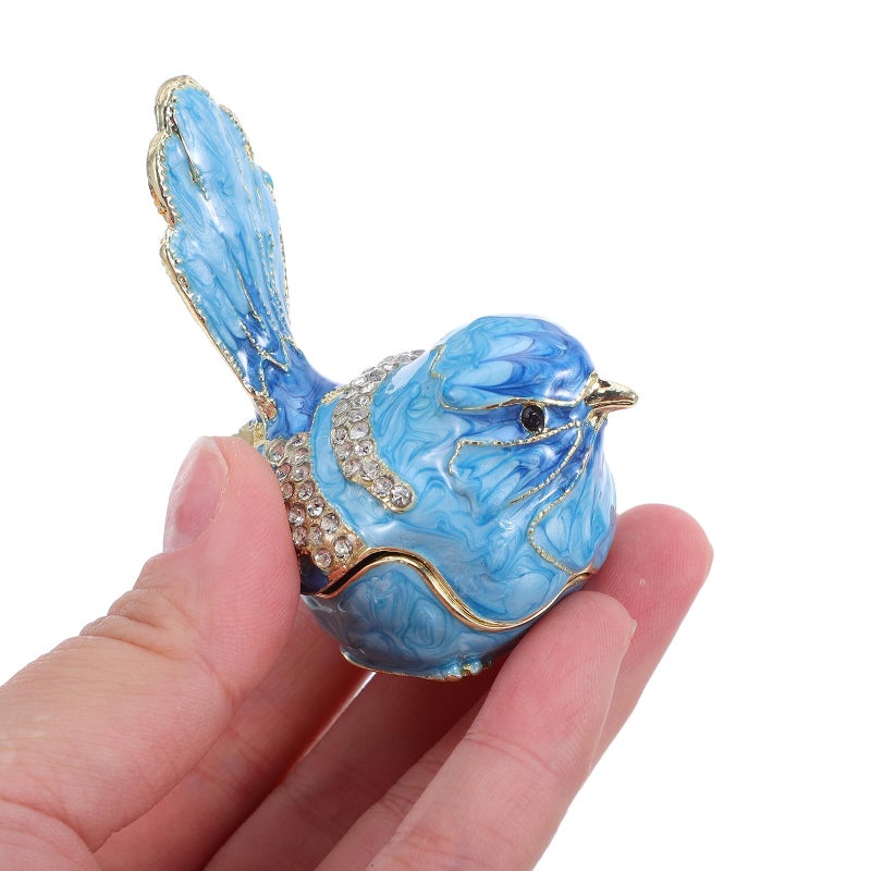 Hand Painted Enamel Bird Jewelry Box Metal Trinket Case Rings Earrings Organizer - Image 5