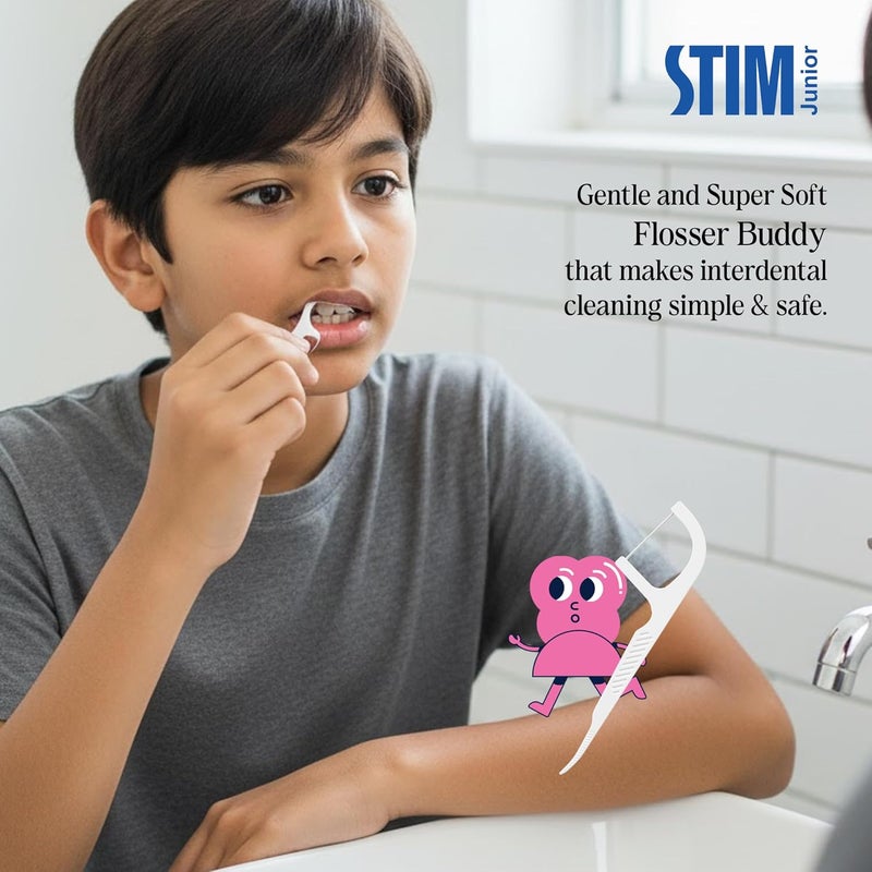 STIM Junior Kids Toothbrush | 10–15 Years | Soft Tapered Bristles for Deep Cleaning | Ergonomic Handle with Thumb Grip & Tongue Scraper | Dentist Recommended Toothbrush for Pre-Teens | 2 Brushes - Image 4