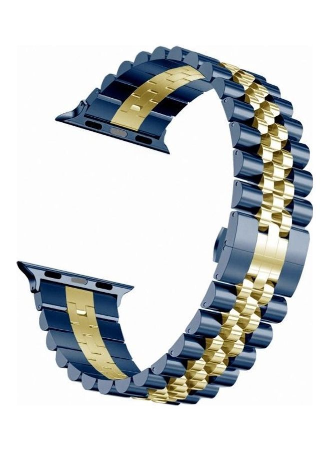 NIBEMINENT Man Five Beads Replacement Watchbands For Apple Watch Series 7 45mm/6 & SE 5 4 44mm/3 2 1 42mm Blue/Gold - Image 2