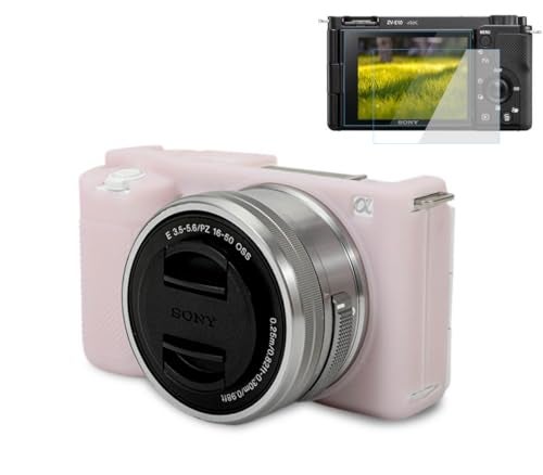 Pocoukate Case for Sony ZV-E10 Vlog Camera, Soft Silicone Protective Cover Skin with ZVE10 Screen Protector Accessories for Sony Alpha ZVE10 / ILCZV-E10L Camera Silicone Case - Jelly-Pink - Image 1