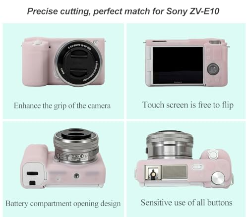 Pocoukate Case for Sony ZV-E10 Vlog Camera, Soft Silicone Protective Cover Skin with ZVE10 Screen Protector Accessories for Sony Alpha ZVE10 / ILCZV-E10L Camera Silicone Case - Jelly-Pink - Image 2