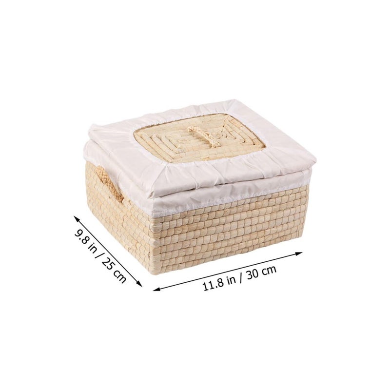 Straw Bread Basket with Lid 25x30x14cm Insulated Food Storage Container for Kitchen Pantry - Image 3
