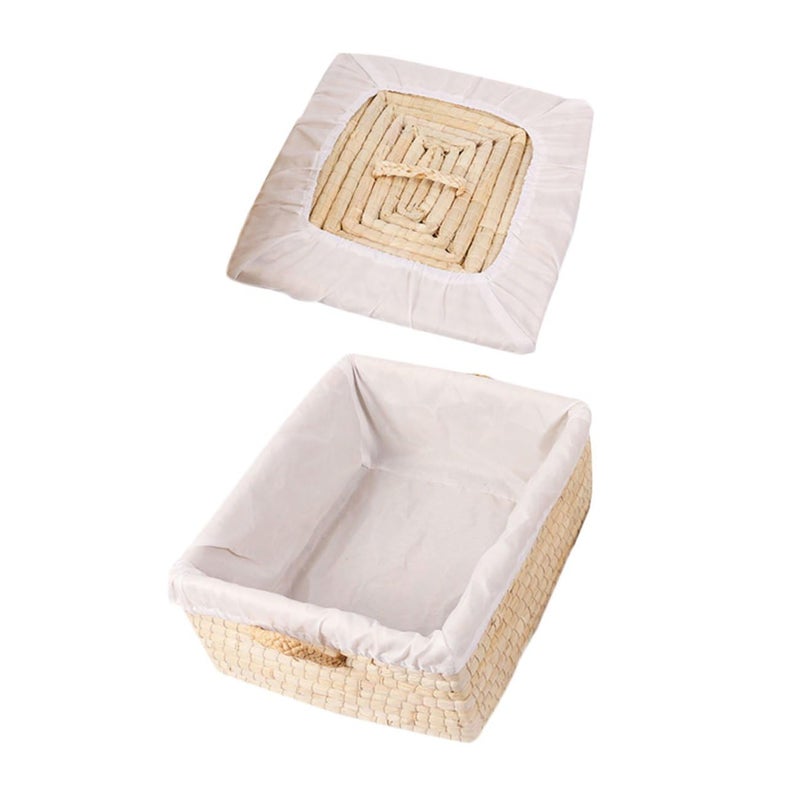 Straw Bread Basket with Lid 25x30x14cm Insulated Food Storage Container for Kitchen Pantry - Image 2
