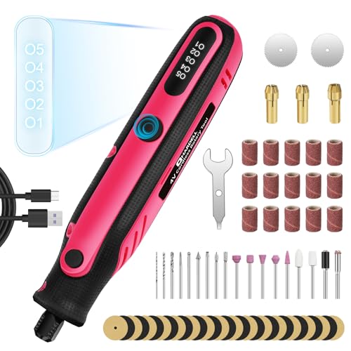 HARDELL Mini Cordless Rotary Tool, 5-Speed Rotary Tool Kit with 69 Accessories, 4V Power Rotary Tool for Cutting, Engraving, Sanding, Drilling, Polishing, Small Wood Carving tool or DIY Crafts（Pink) - Image 1