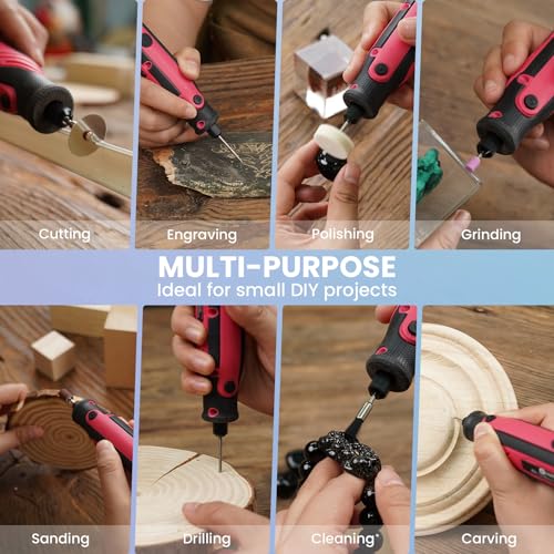 HARDELL Mini Cordless Rotary Tool, 5-Speed Rotary Tool Kit with 69 Accessories, 4V Power Rotary Tool for Cutting, Engraving, Sanding, Drilling, Polishing, Small Wood Carving tool or DIY Crafts（Pink) - Image 2