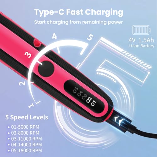 HARDELL Mini Cordless Rotary Tool, 5-Speed Rotary Tool Kit with 69 Accessories, 4V Power Rotary Tool for Cutting, Engraving, Sanding, Drilling, Polishing, Small Wood Carving tool or DIY Crafts（Pink) - Image 4