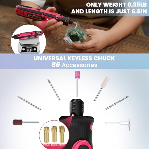 HARDELL Mini Cordless Rotary Tool, 5-Speed Rotary Tool Kit with 69 Accessories, 4V Power Rotary Tool for Cutting, Engraving, Sanding, Drilling, Polishing, Small Wood Carving tool or DIY Crafts（Pink) - Image 3