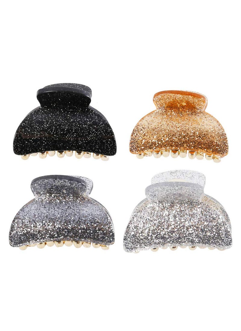 Teensery 4 Pcs Acrylic Hair Claw Clips Glitter Non Slip Hair Barrette Jaw Clamps Ponytail Holder Hair Accessories for Women and Girls 