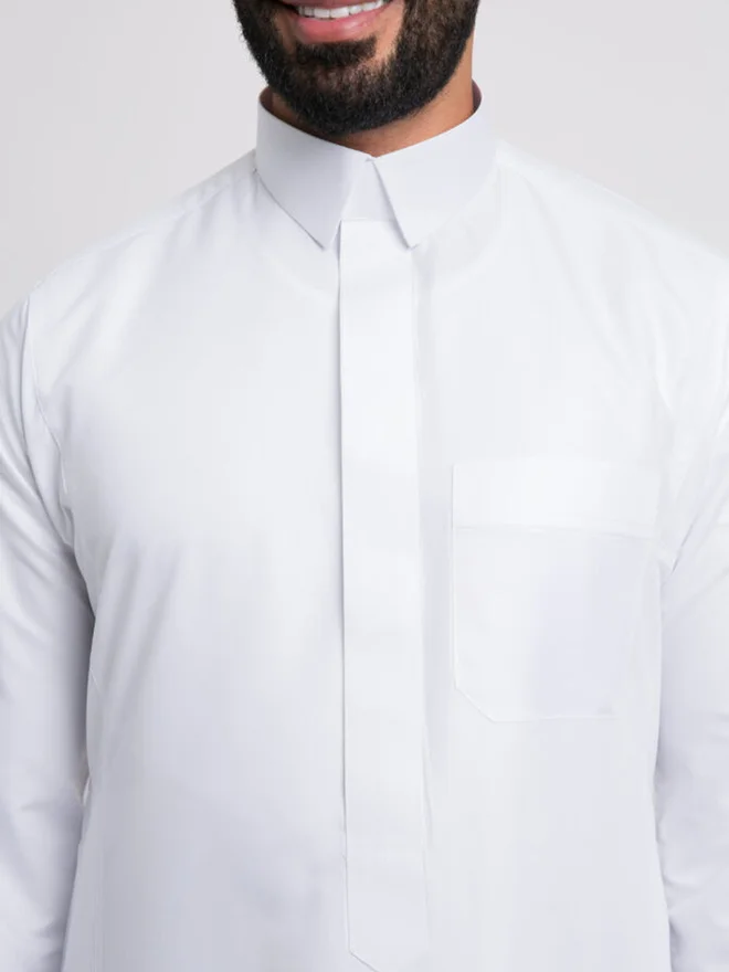 Alshiaka White Men Classic Zippered Qalab Thobe, White - 57inches for Men | Best Price UAE