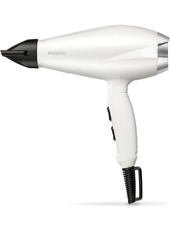 BaByliss Speed Pro 2000W Professional Hair Dryer AC Motor, Fast Drying Hair Dryer with 100 km/h Airflow, Ionic Technology, 2 Heat & Speed Settings, Cold Shot Button, White & Silver - 6704WE Made in Italy white - Image 3