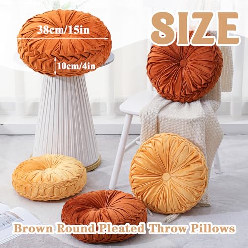 Drydiet 4 Pcs Round Throw Velvet Pillows Decorative Pleated Throw Pillows Diameter Accent Pumpkin Boho Chair Cushion for Couch Sofa Home Decoration Burnt OrangeYellow15 - Image 3