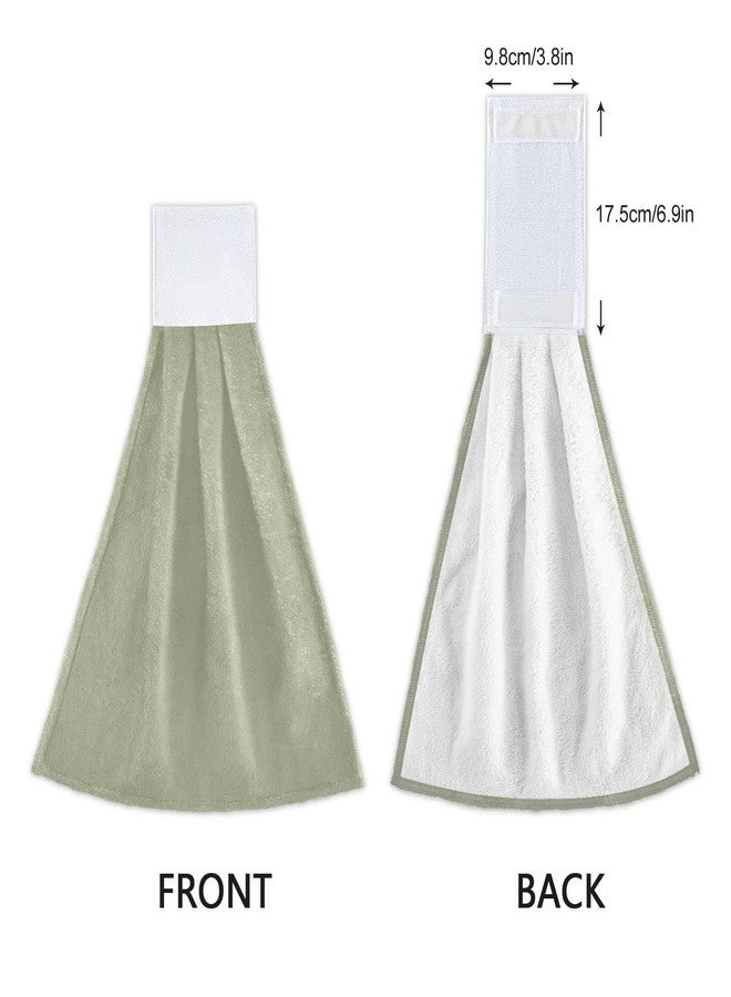 Burbuja Sage Green Solid Color Hanging Kitchen Towels Set of 2, Soft Absorbent Hand Towels with Loop, Microfiber Tie Towel for Bathroom Kitchen Decor - Image 3