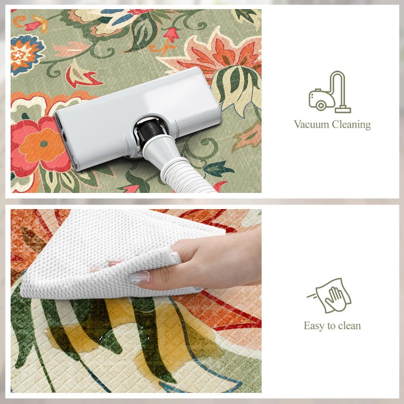LEEVAN Anti Fatigue Mats for Kitchen Floor 2 Piece,Cushioned Memory Foam Green Kitchen Mats for Floor,Comfort Floral Boho Non Slip Kitchen Floor Mat for Sink,Laundry,Office(17''x29''+17''x47'') - Image 2