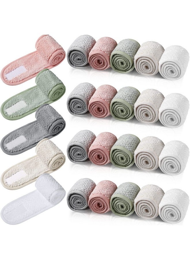 Giegxin 25 Pcs Spa Headbands Bulk Facial Makeup Hair Wrap Bath Shower Adjustable Double Layer Coral Fleece with Hook and Loop (Multicolor) - Image 1