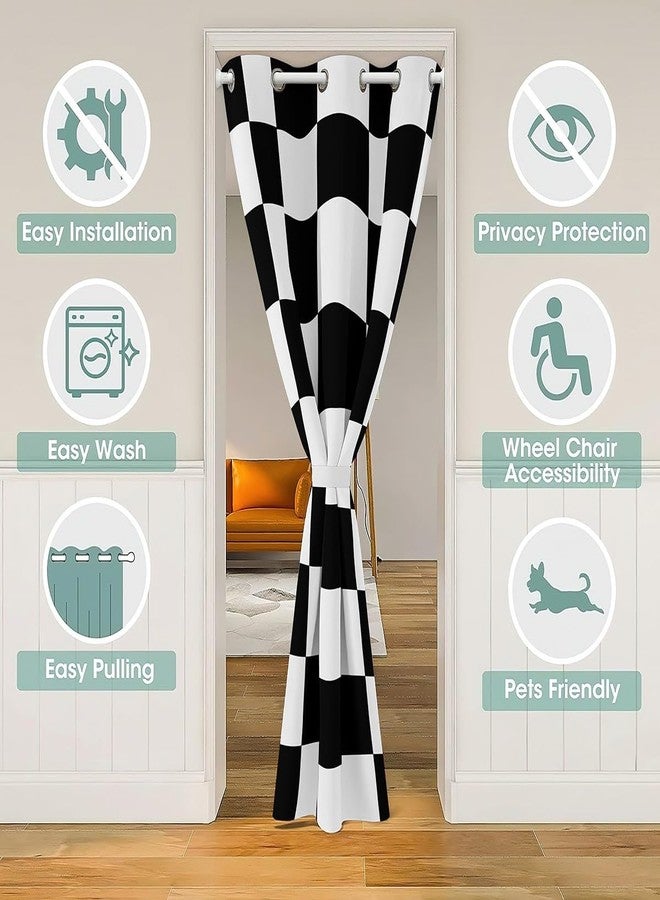Feelyou Kids Checkerboard Door Curtain for Doorway Privacy 42"x80" Black White Square 30%-50% Room Darkening Blackout Insulated Thermal Curtain Geometric Modern Art Window Treatments - Image 3