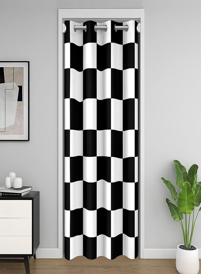 Feelyou Kids Checkerboard Door Curtain for Doorway Privacy 42"x80" Black White Square 30%-50% Room Darkening Blackout Insulated Thermal Curtain Geometric Modern Art Window Treatments - Image 1