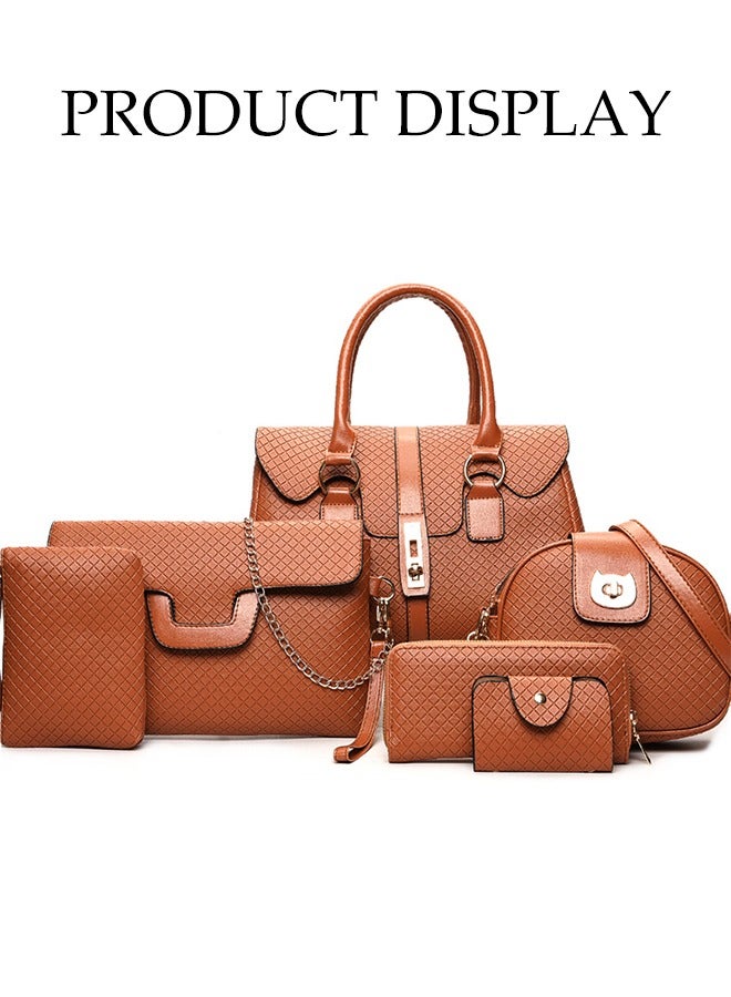 DUNISO 6-Piece Embossed Women's Handbag Set, Including Handbag, Shoulder Bag, Wallet, Mother And Child Bag, Women's Mini Wallet, Yellow-Brown  - Image 3