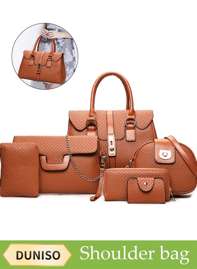 DUNISO 6-Piece Embossed Women's Handbag Set, Including Handbag, Shoulder Bag, Wallet, Mother And Child Bag, Women's Mini Wallet, Yellow-Brown  - Image 1