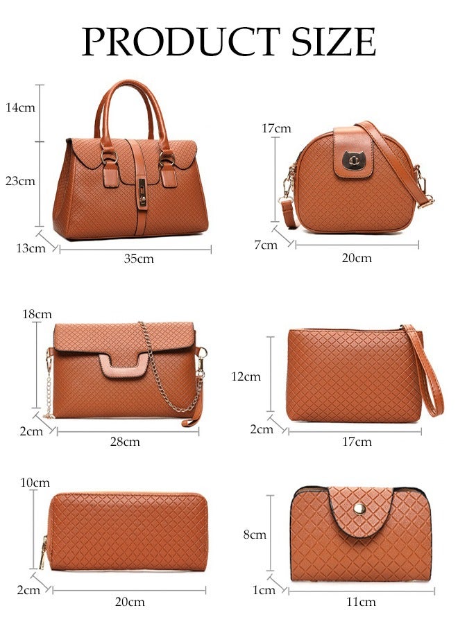 DUNISO 6-Piece Embossed Women's Handbag Set, Including Handbag, Shoulder Bag, Wallet, Mother And Child Bag, Women's Mini Wallet, Yellow-Brown  - Image 2