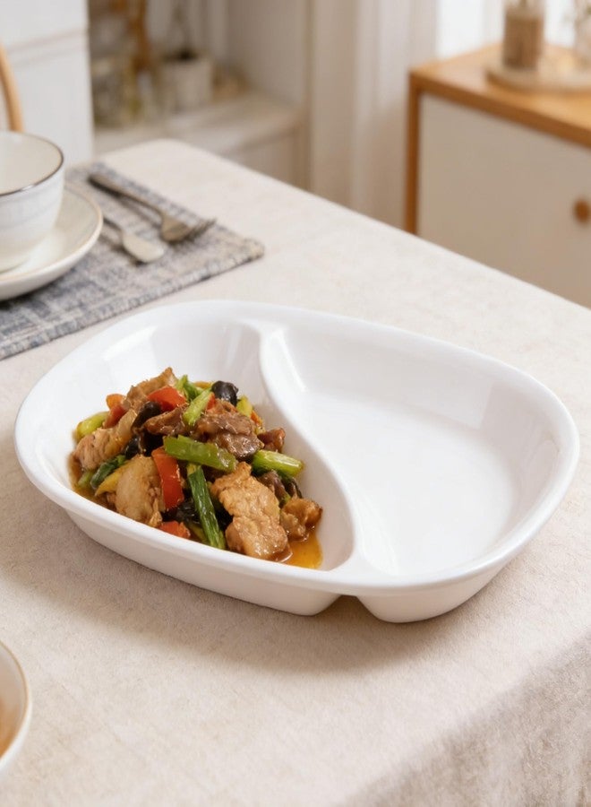NAMOARLY Snack Plate Rectangular Double Grid Divided Dinner Plate Lightweight Melamine Serving Dish for Breakfast Lunch Dinner 8.66X6.69X1.10 Inch - Image 5