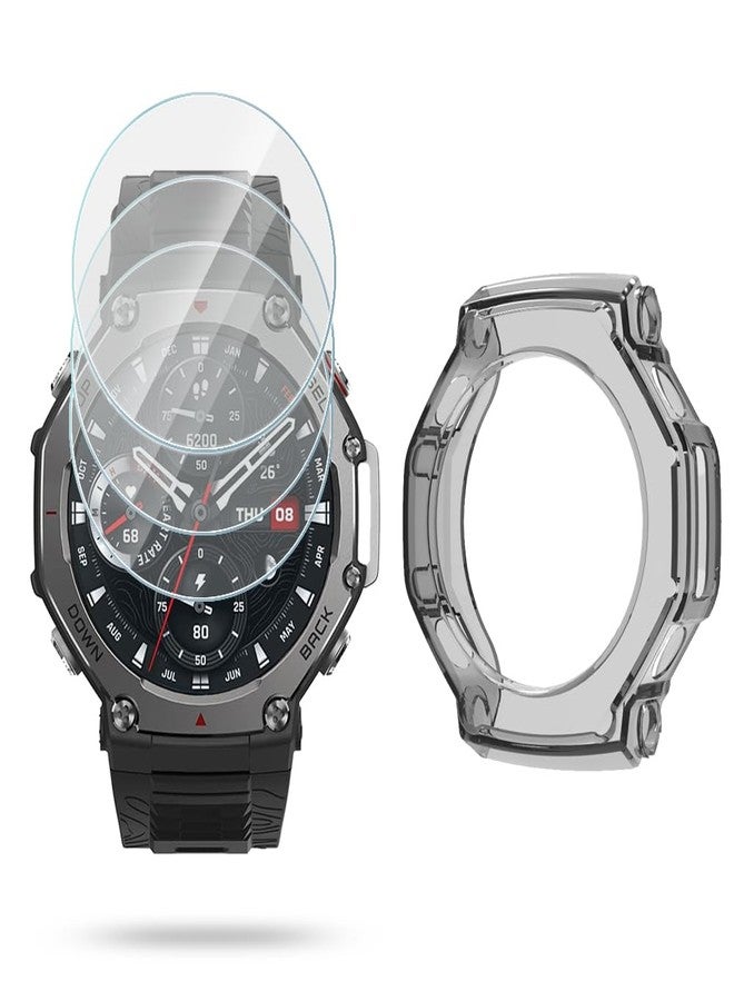 Huadu واقي شاشة HUADU متوافق مع Amazfit T-Rex 3، فيلم زجاجي مقسى مضاد للخدش عالي الدقة تغطية كاملة وحافظة TPU ناعمة - Image 1