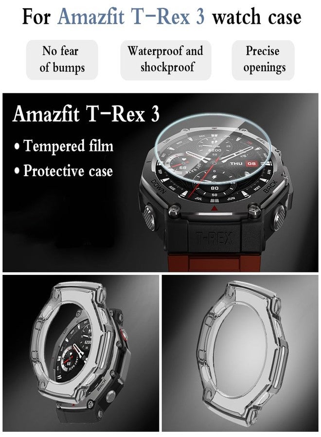 Huadu واقي شاشة HUADU متوافق مع Amazfit T-Rex 3، فيلم زجاجي مقسى مضاد للخدش عالي الدقة تغطية كاملة وحافظة TPU ناعمة - Image 4