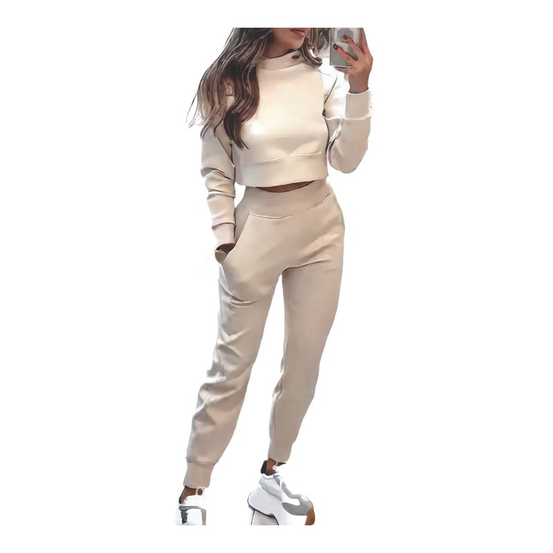 Women High Neck Slim Fit Long Sleeve Casual Set - Image 1